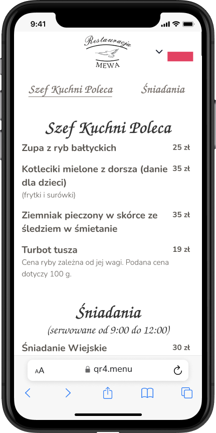 Restaurant menu QR code - Restauracja Mewa Hel